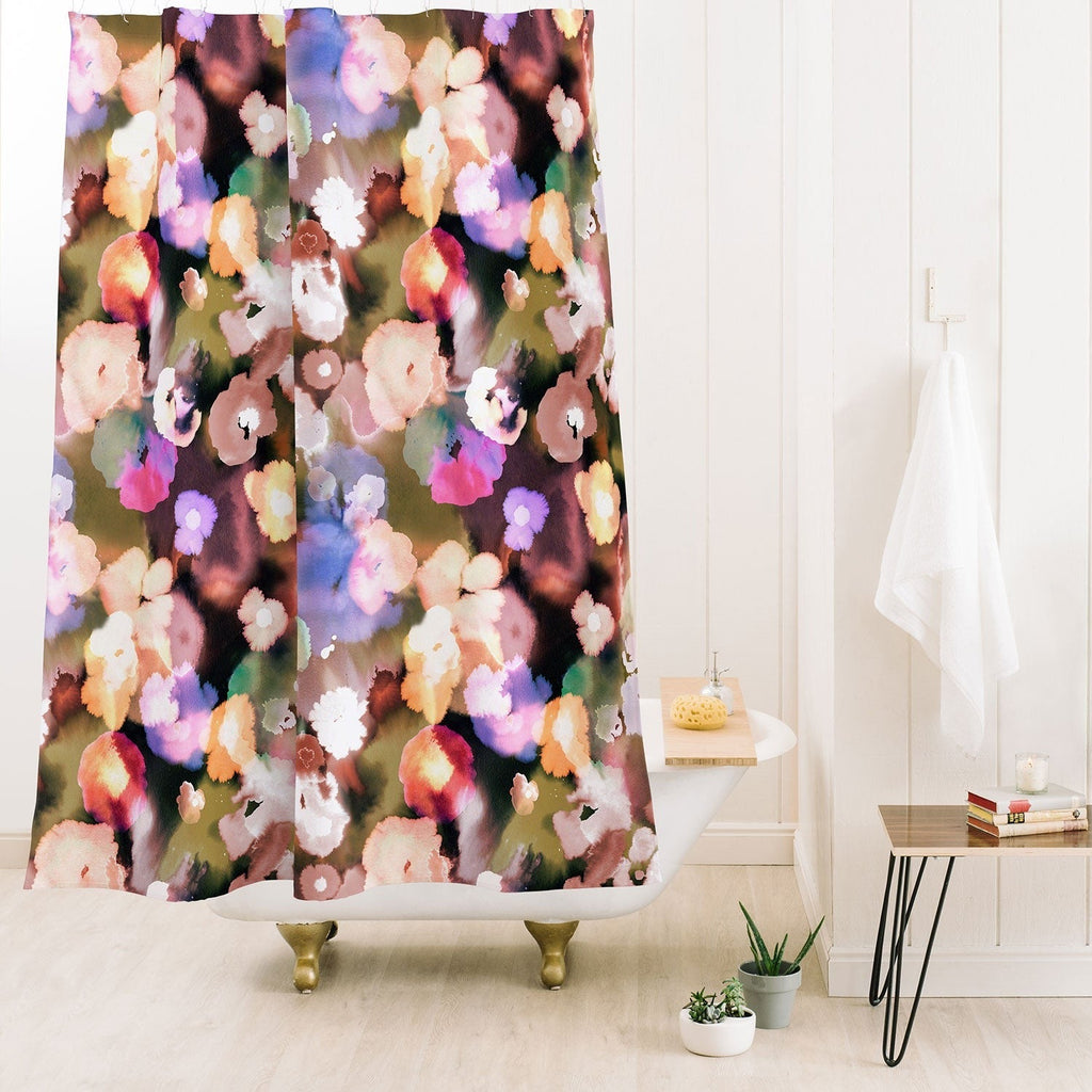 Ninola Design Botanic Retreat Ombre Abstract Watercolor Flowers Pink gold Shower Curtain