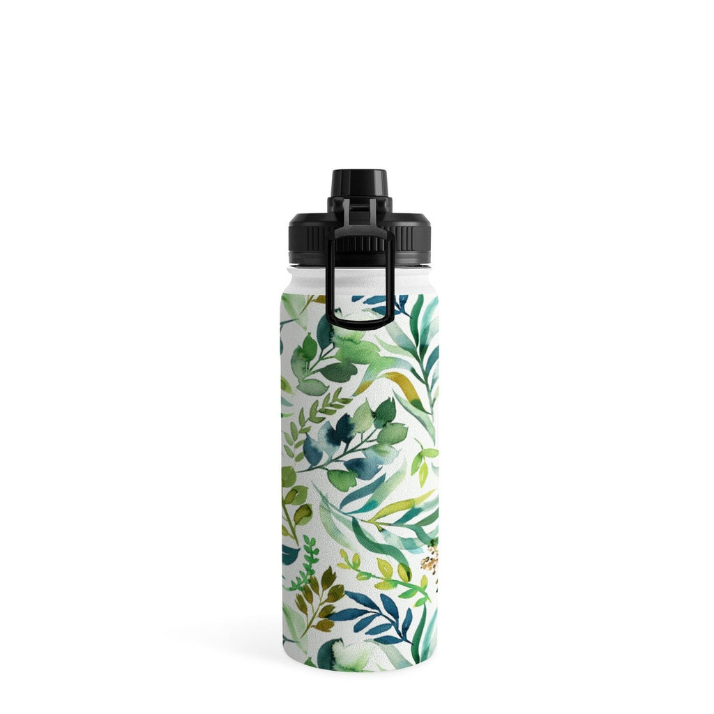 Ninola Design Botanic Retreat Loose Botanical Leaves Watercolor Green Water Bottle
