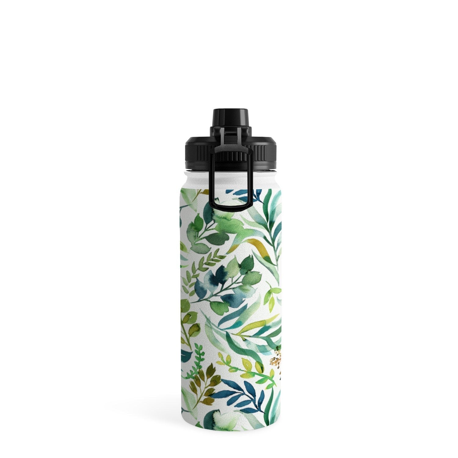 Ninola Design Botanic Retreat Loose Botanical Leaves Watercolor Green Water Bottle