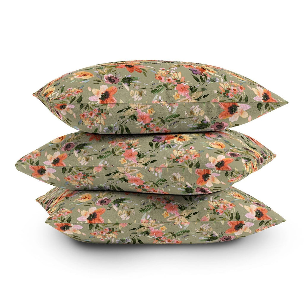Ninola Design Botanic Retreat Floral Oleander Whimsical Teal Green Throw Pillow