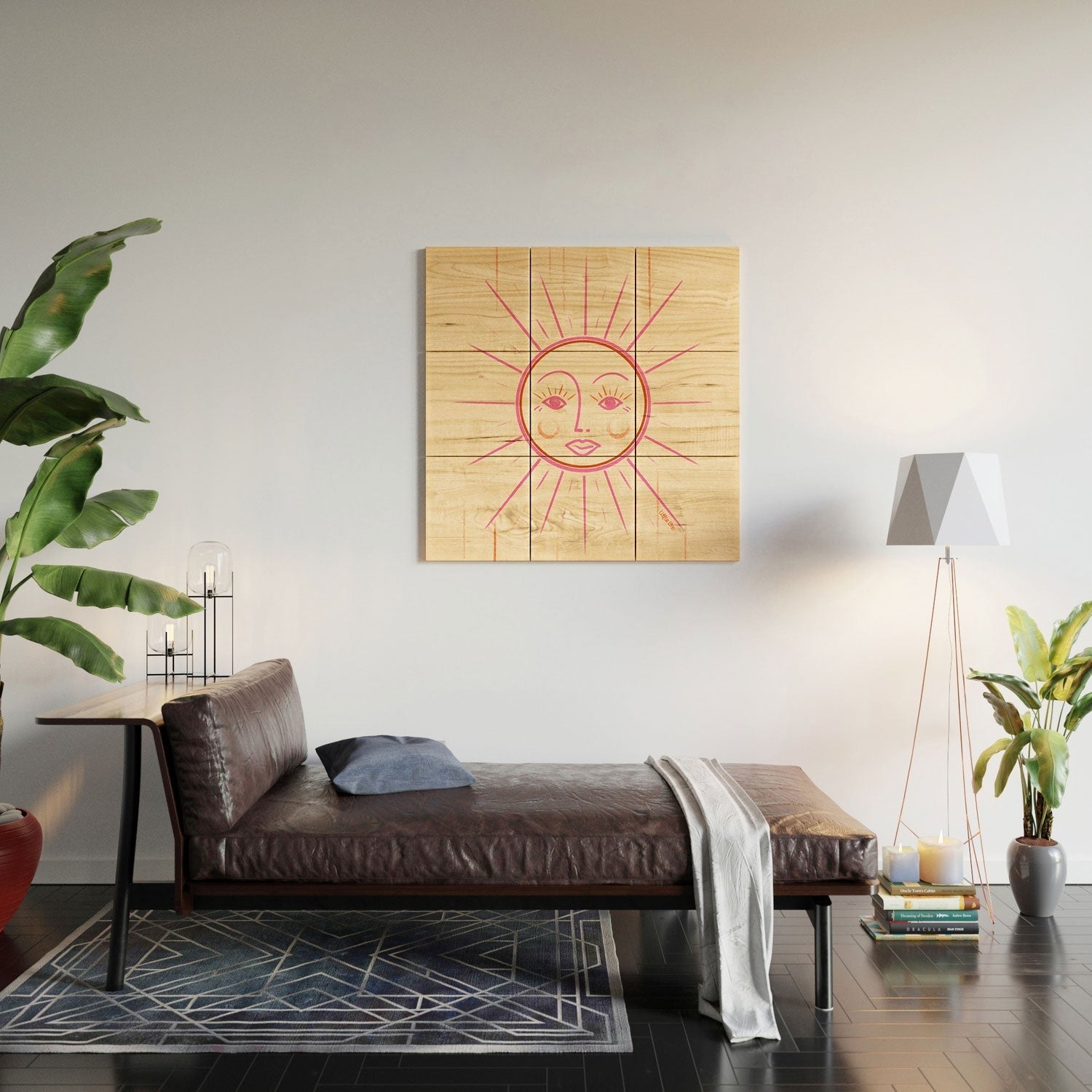 Little Om Celestial Sun cream Wood Wall Mural