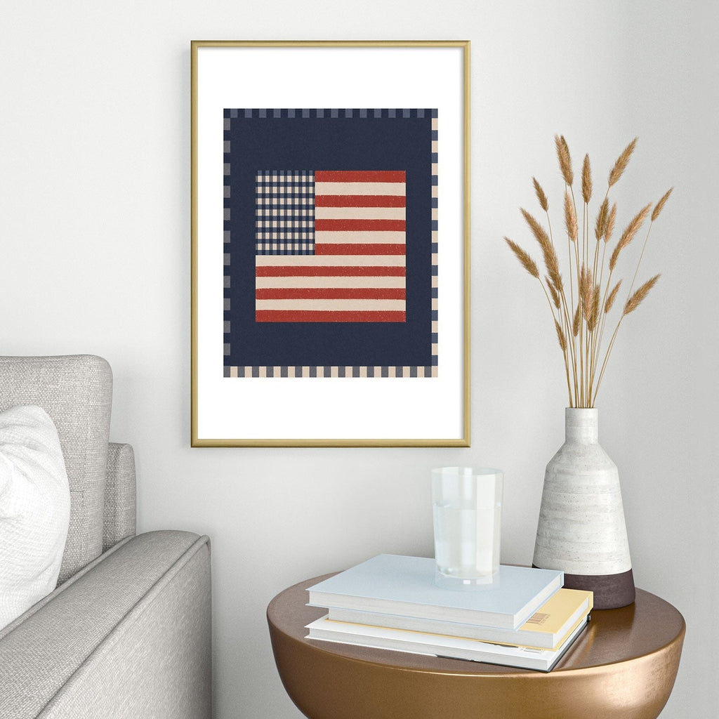 DENY Designs Gingham Flag Metal Framed Art Print