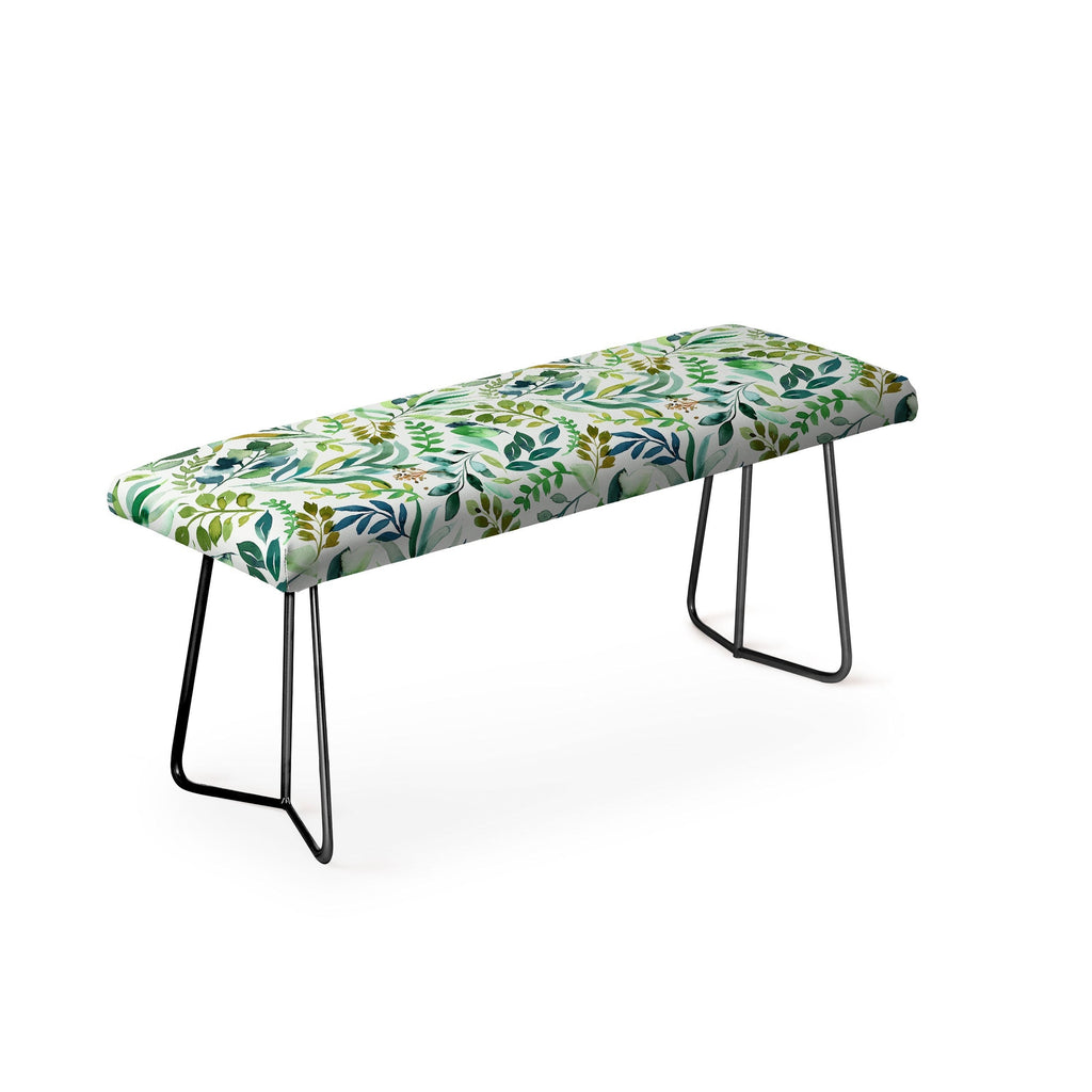 Ninola Design Botanic Retreat Loose Botanical Leaves Watercolor Green Bench