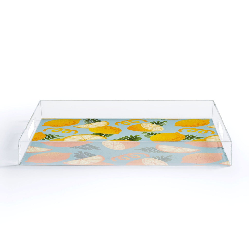 Jessica Molina Lemon Pattern on Sky Blue Acrylic Tray
