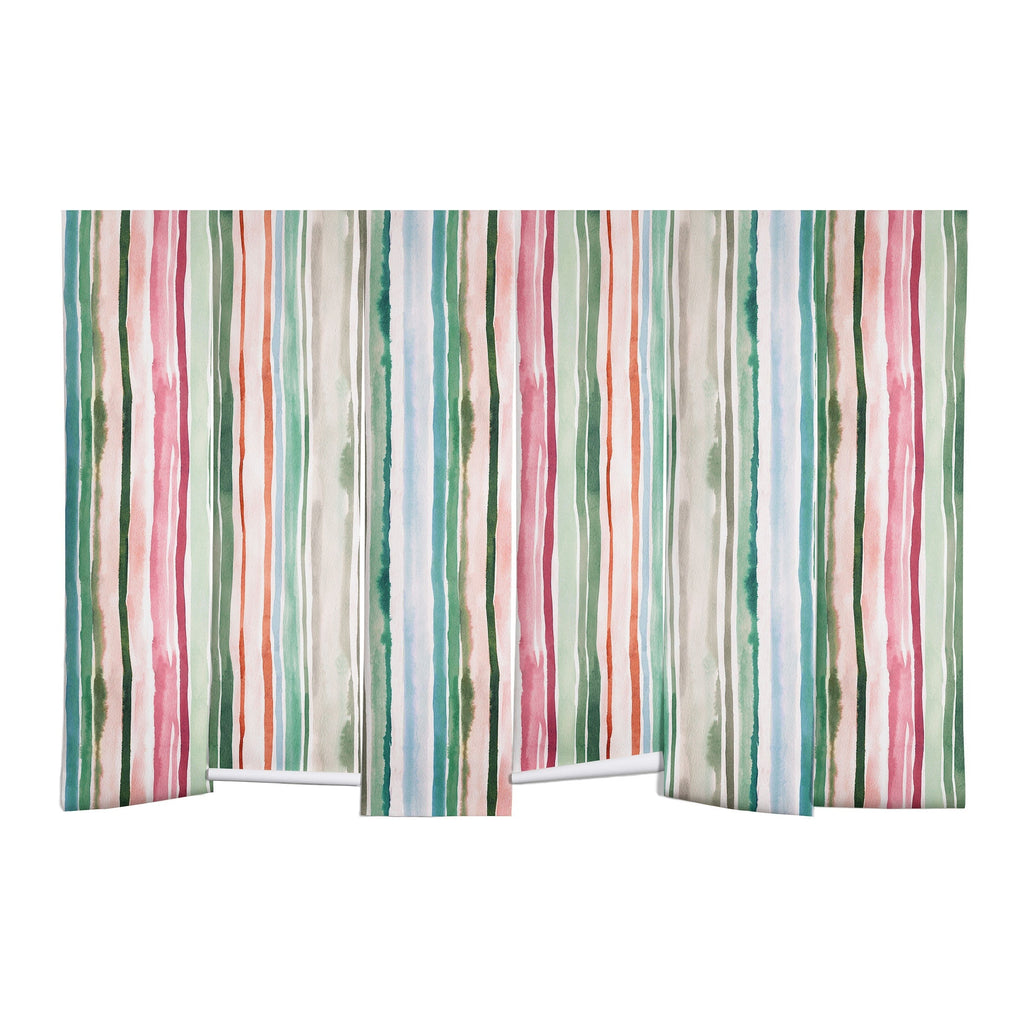 Ninola Design Botanic Retreat Watercolor Stripes Green Orange Red Wall Mural