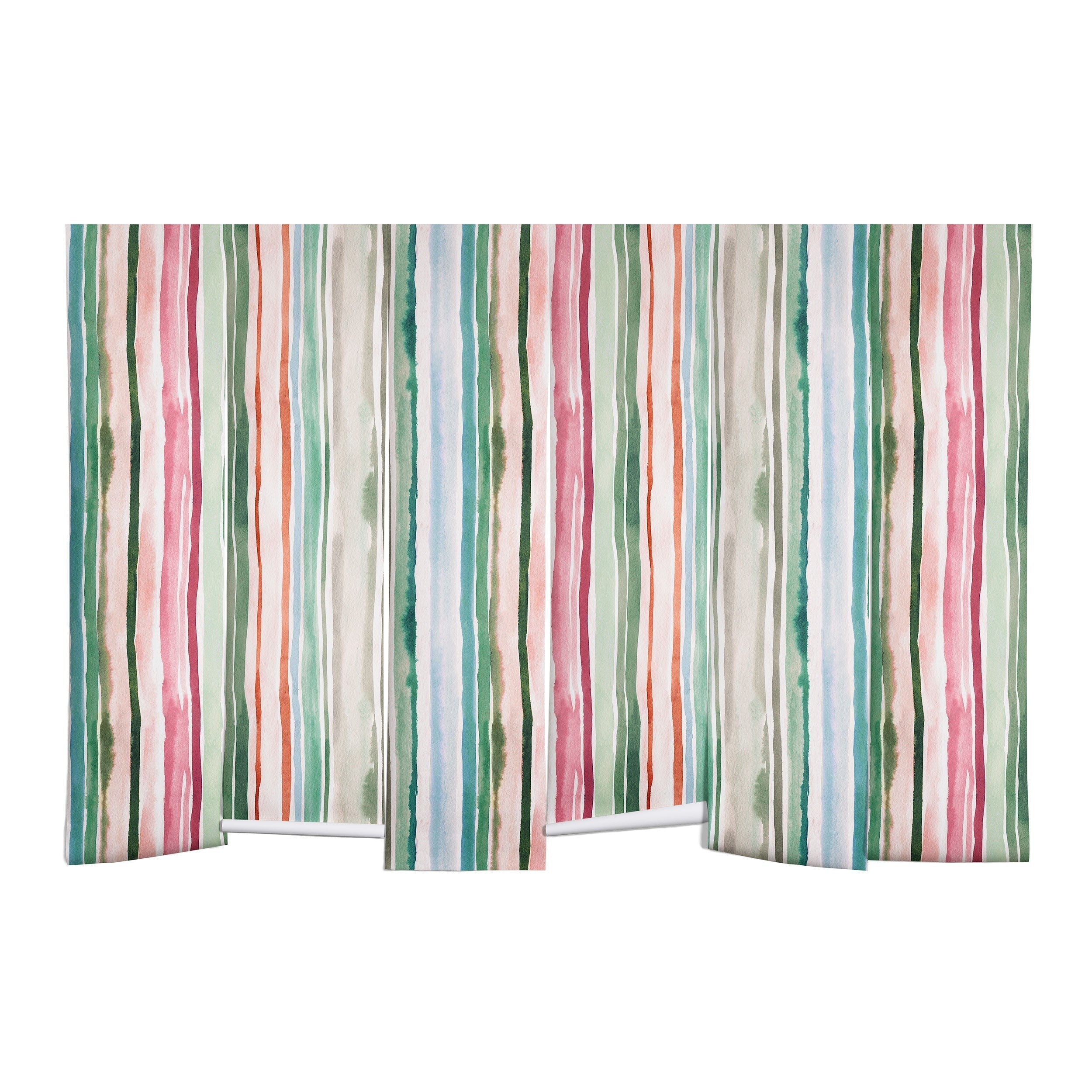 Ninola Design Botanic Retreat Watercolor Stripes Green Orange Red Wall Mural