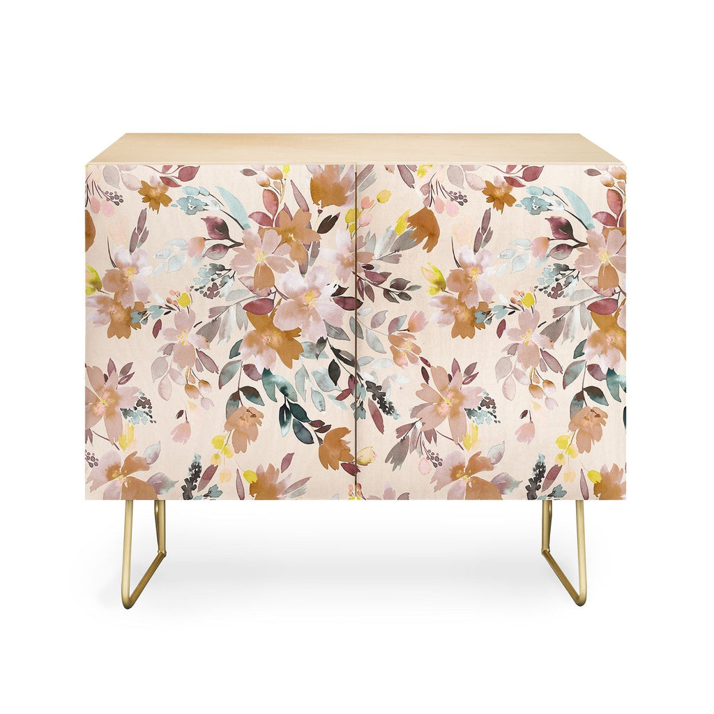Ninola Design Botanic Retreat Floral Oleander Whimsical Soft Pink Credenza