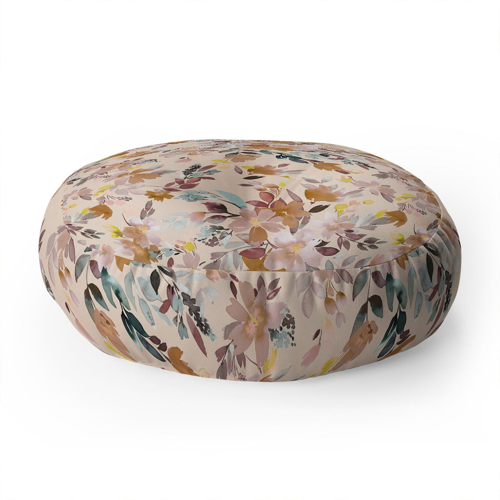 Ninola Design Botanic Retreat Floral Oleander Whimsical Soft Pink Floor Pillow Round