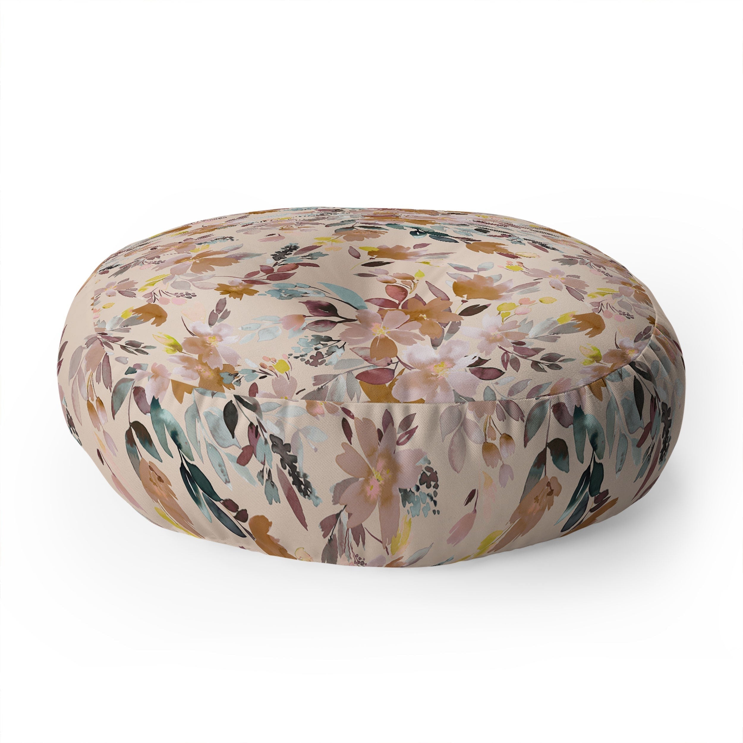 Ninola Design Botanic Retreat Floral Oleander Whimsical Soft Pink Floor Pillow Round