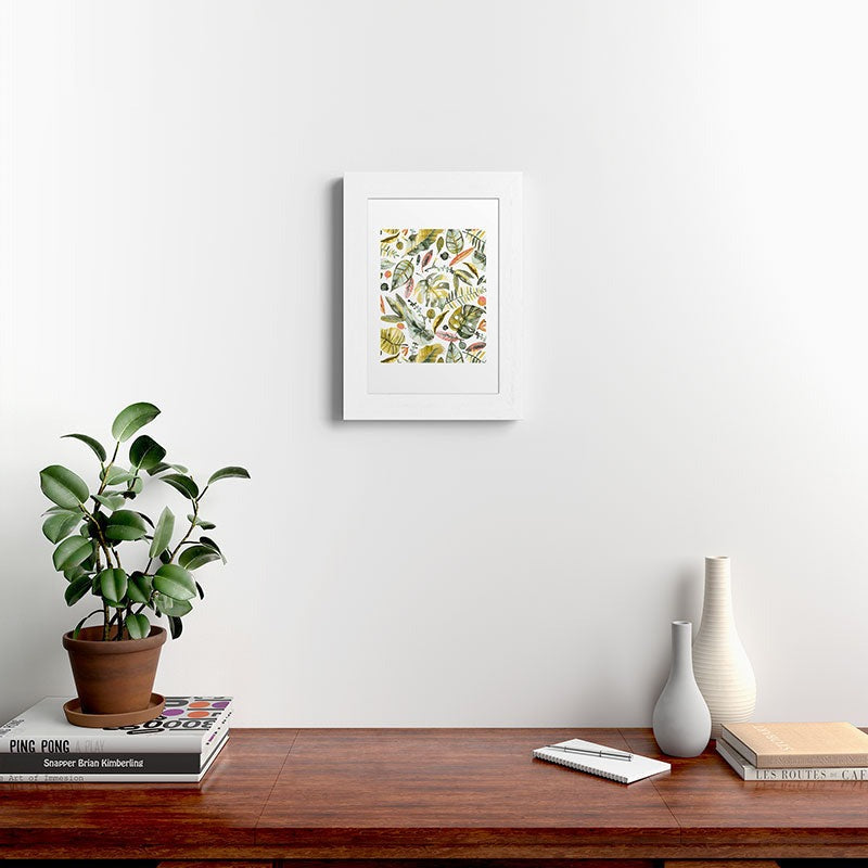Ninola Design Botanic Retreat Tropical Jungle Leaves Botanical Green Orange Framed Art Print
