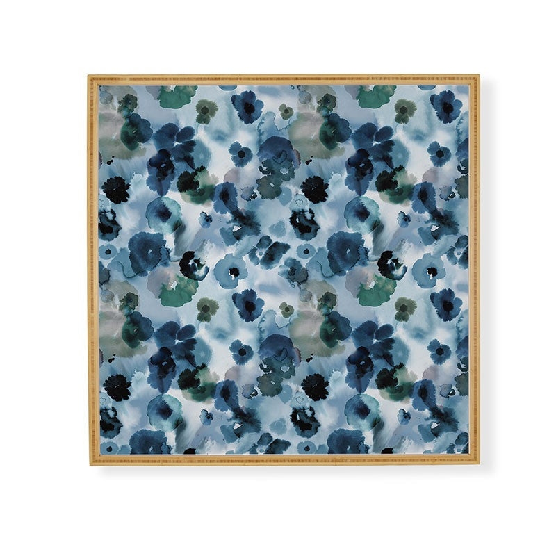Ninola Design Botanic Retreat Ombre Abstract Watercolor Flowers Blue Navy Framed Wall Art