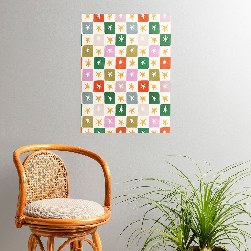 LouBruzzoni Retro Star Block Pattern Poster