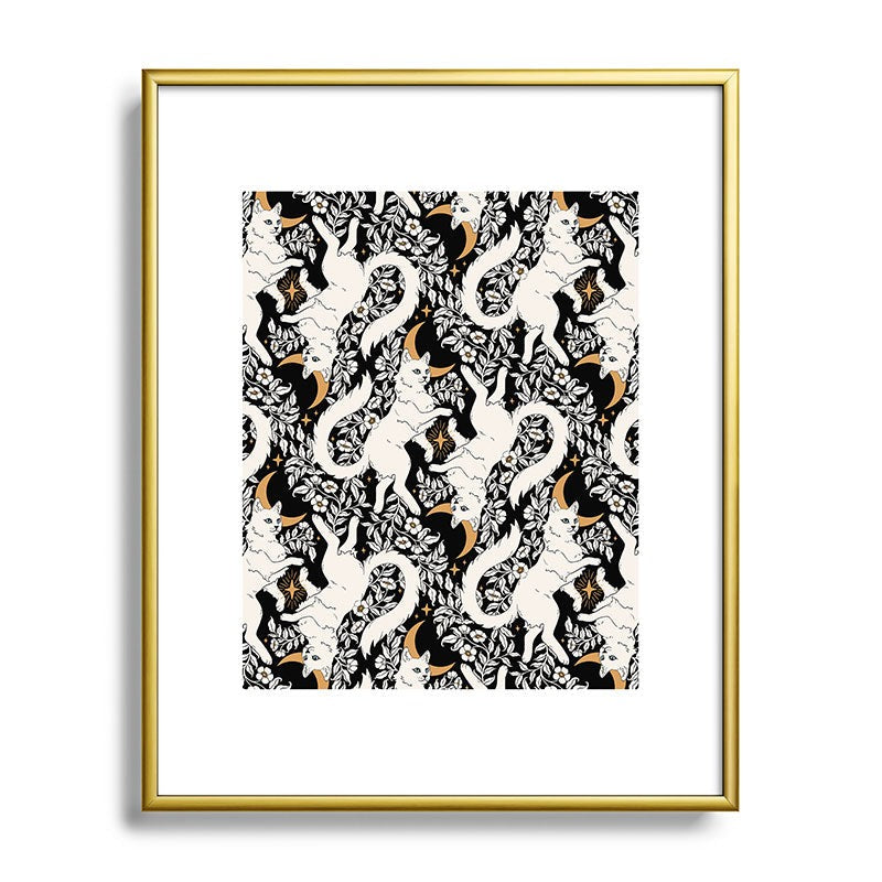 Avenie Celestial Cats Gold Metal Framed Art Print