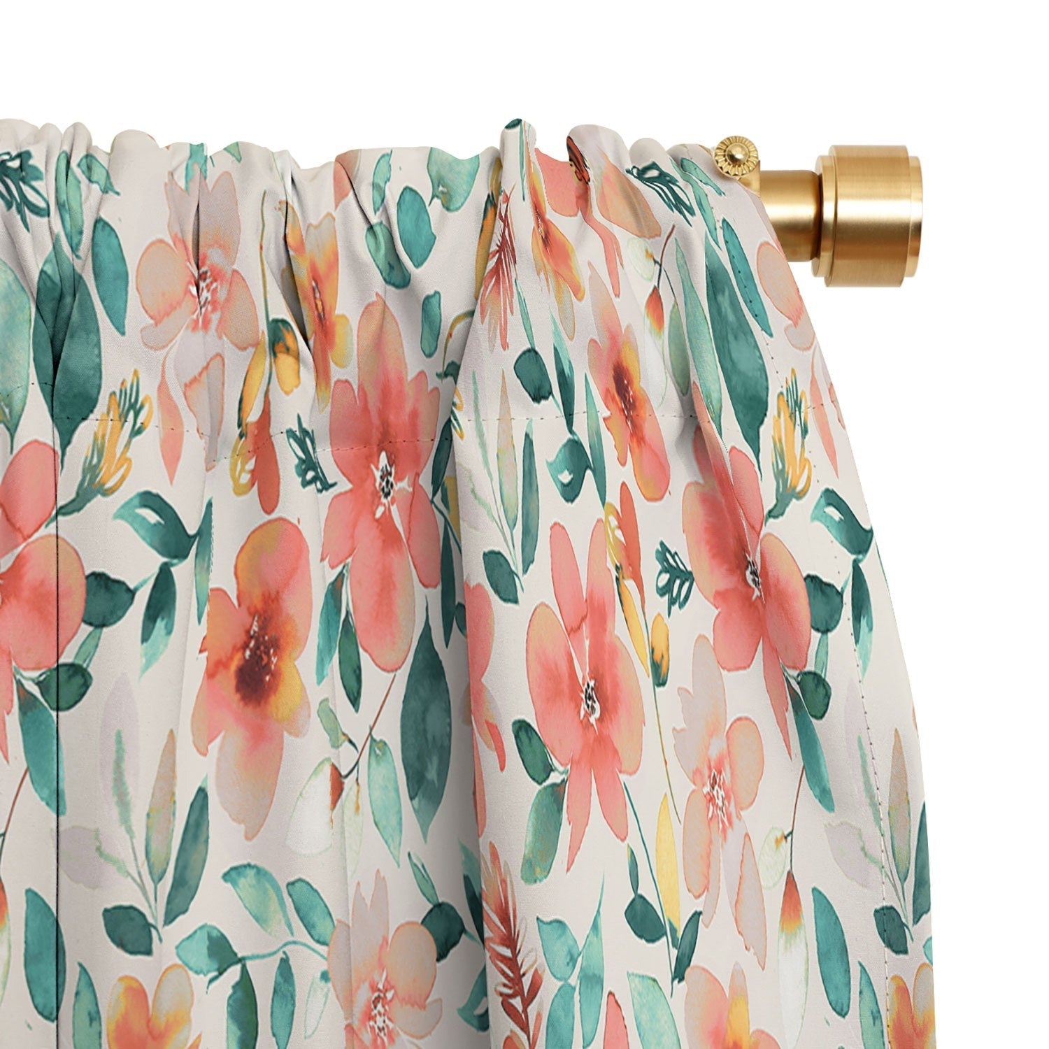 Ninola Design Botanic Retreat Tropical Whimsical Flowers Coral Green Blackout Window Curtain