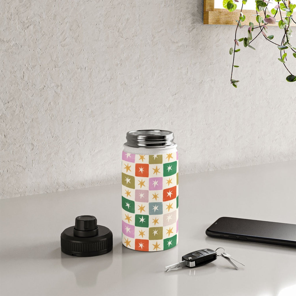 LouBruzzoni Retro Star Block Pattern Water Bottle