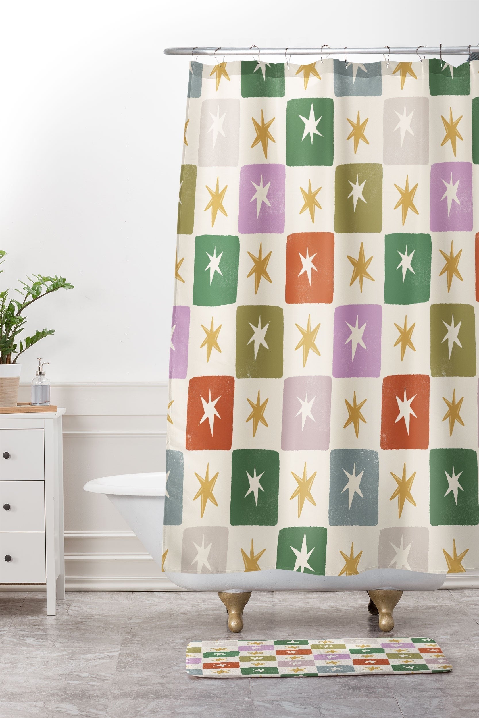 LouBruzzoni Retro Star Block Pattern Memory Foam Bath Mat