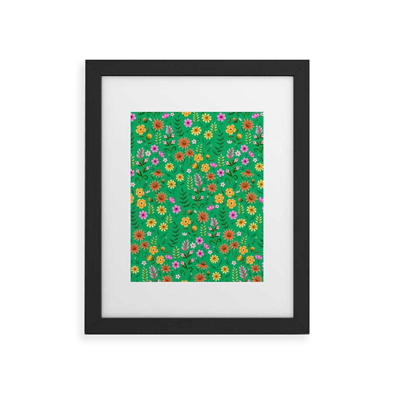Pimlada Phuapradit Ditsy Spring Floral Green Framed Art Print