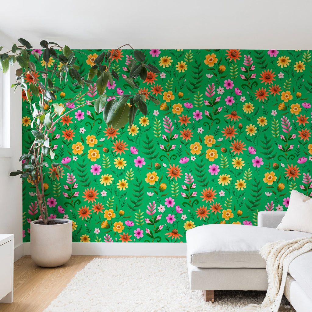 Pimlada Phuapradit Ditsy Spring Floral Green Wall Mural