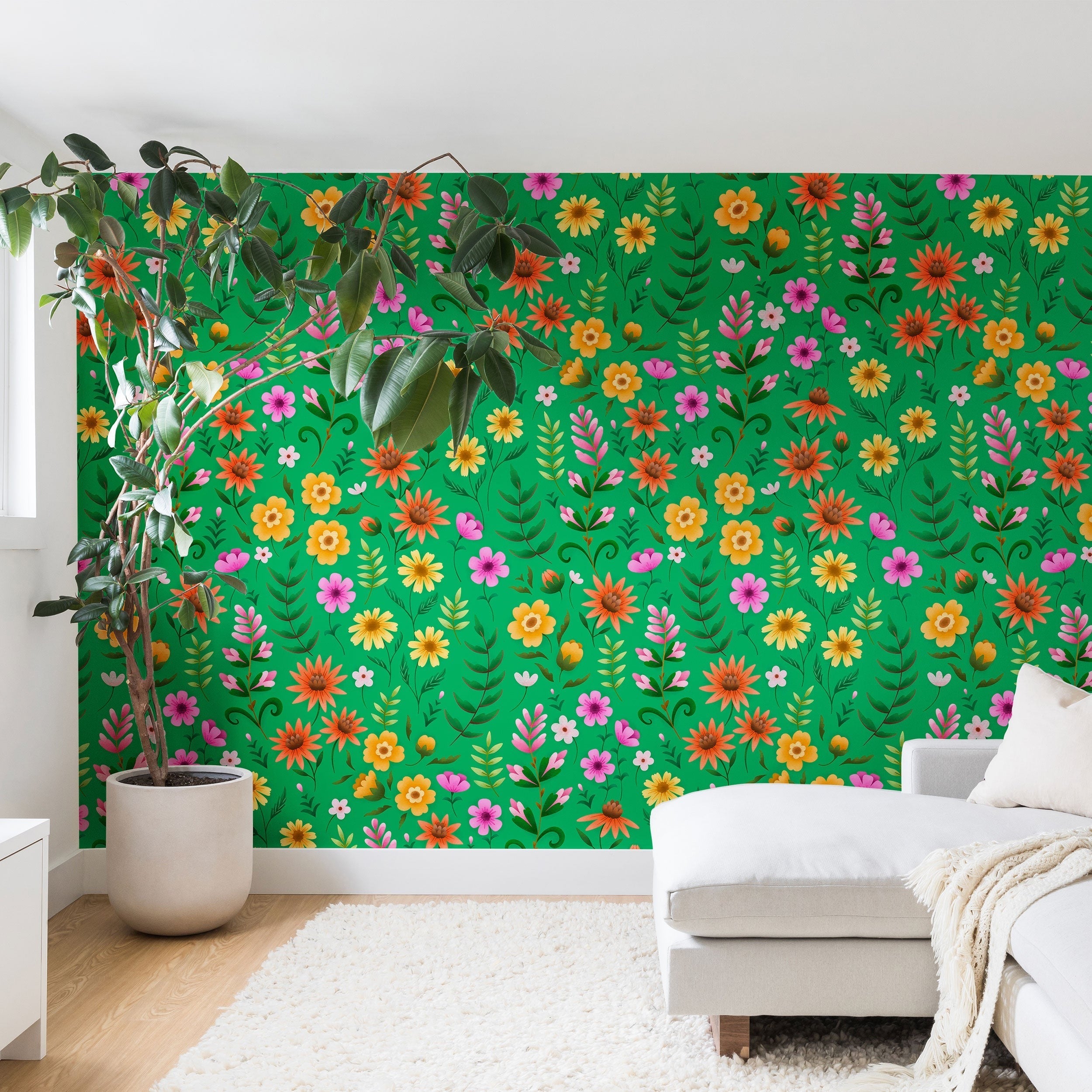Pimlada Phuapradit Ditsy Spring Floral Green Wall Mural