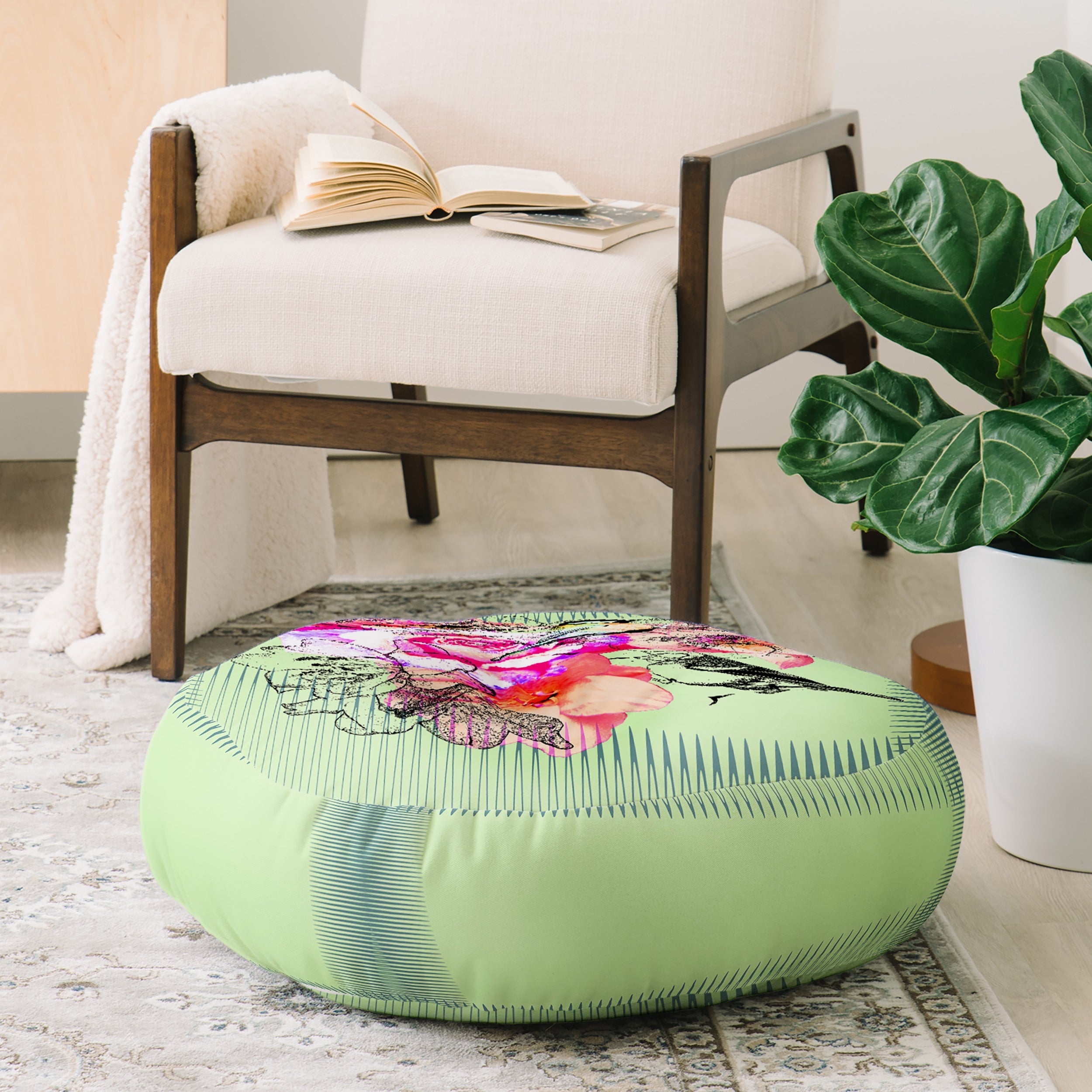 Bel Lefosse Design Birds And Flowers Floor Pillow Round