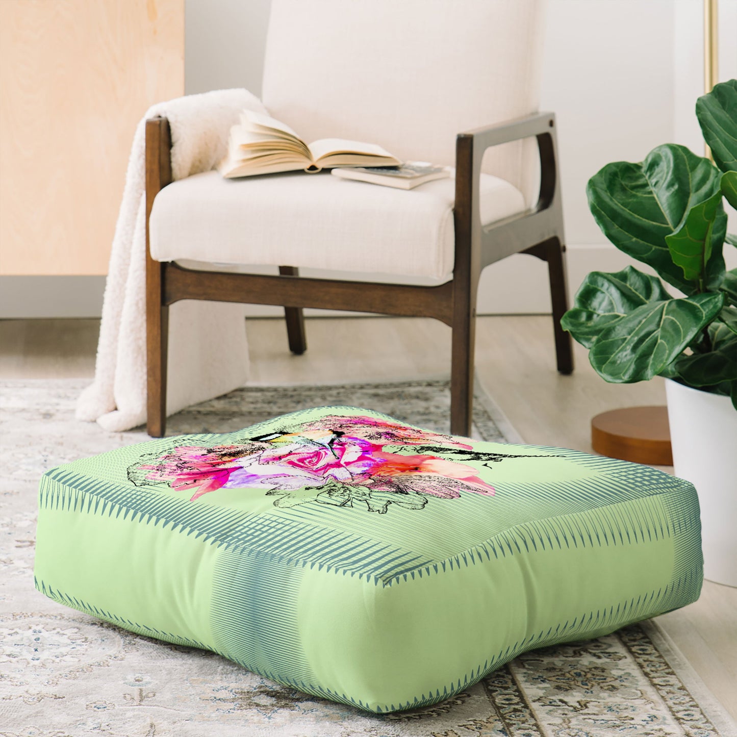 Bel Lefosse Design Birds And Flowers Floor Pillow Square