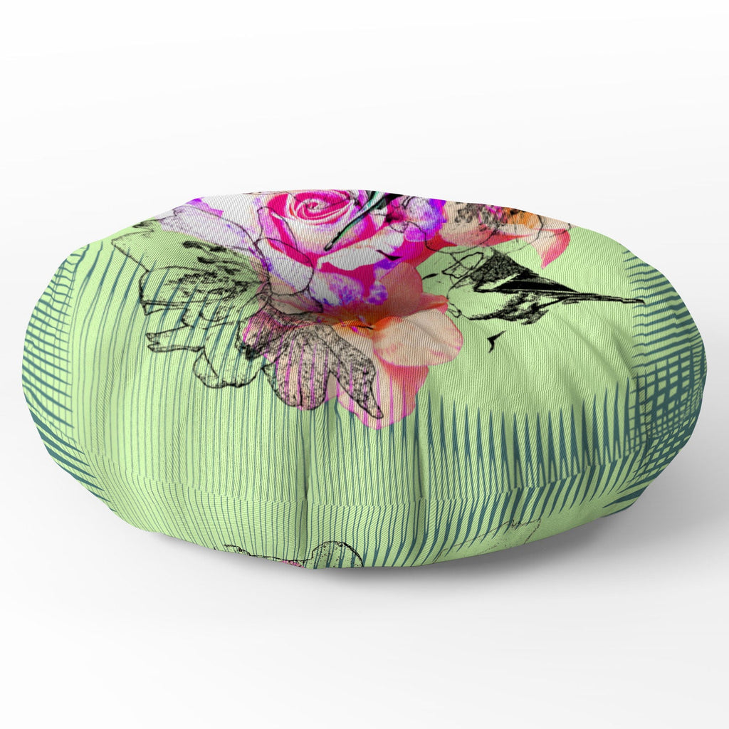 Bel Lefosse Design Birds And Flowers Floor Pillow Round