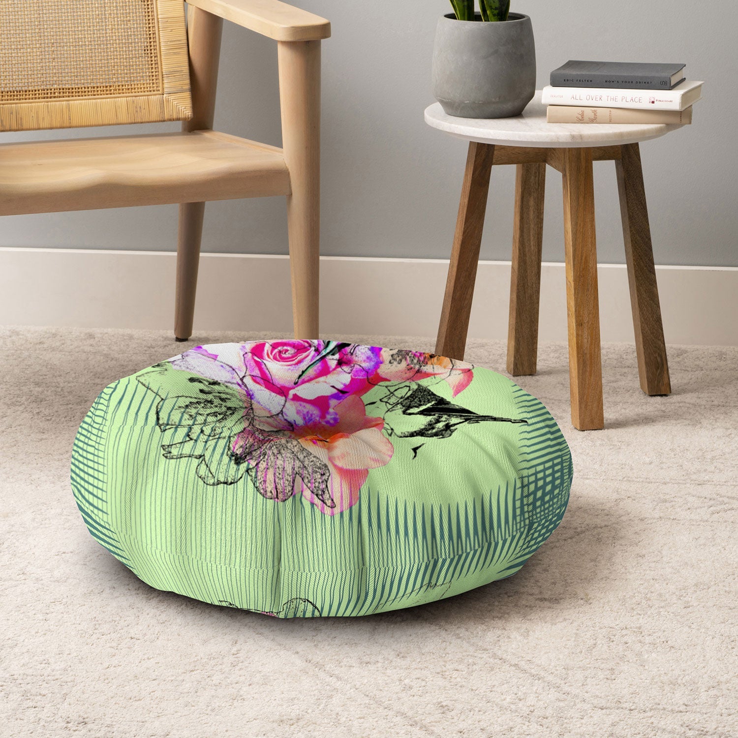Bel Lefosse Design Birds And Flowers Floor Pillow Round