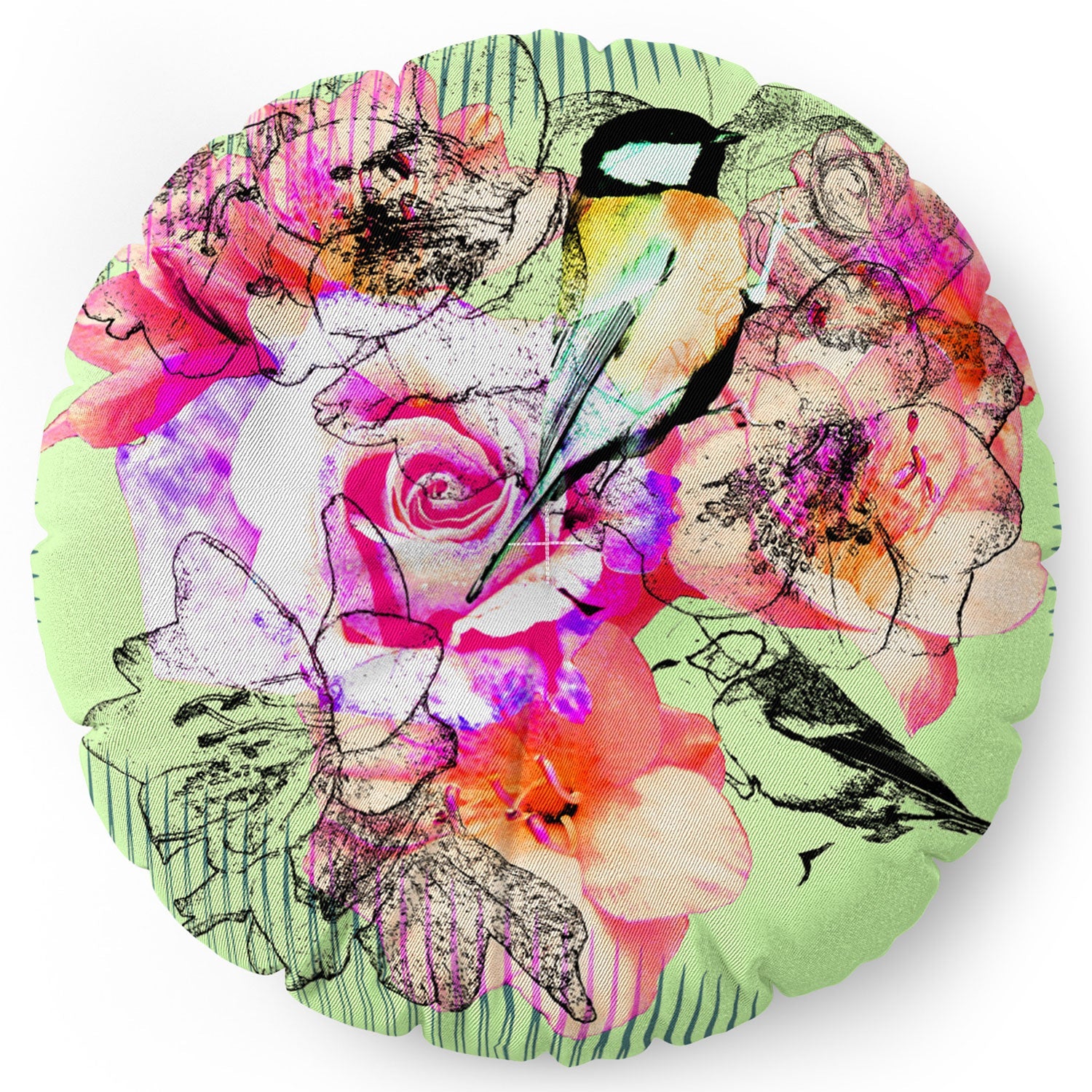 Bel Lefosse Design Birds And Flowers Floor Pillow Round