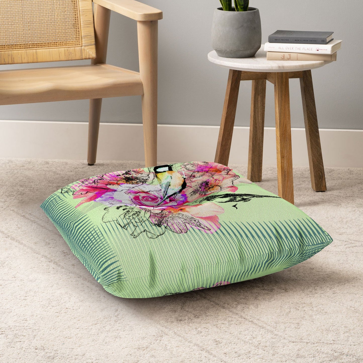 Bel Lefosse Design Birds And Flowers Floor Pillow Square