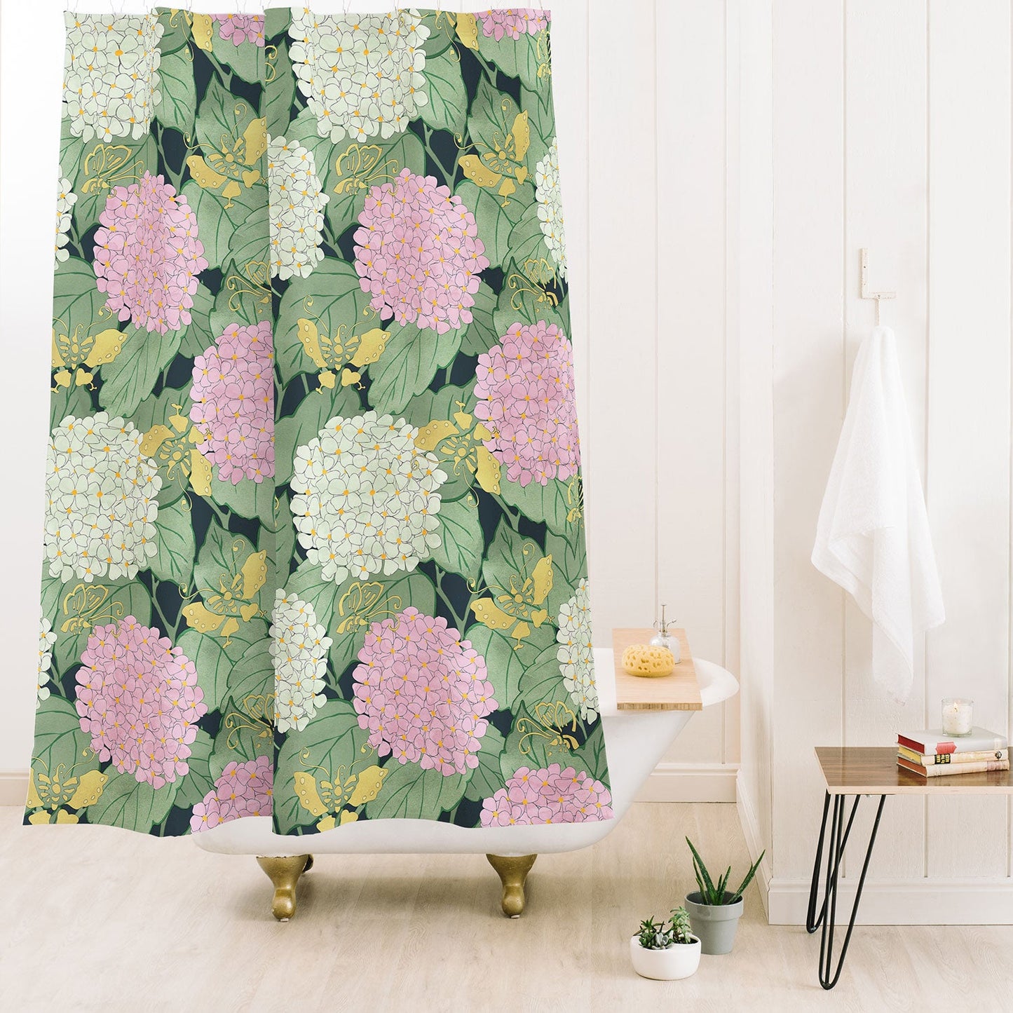Belle13 Hydrangea And Butterflies Shower Curtain