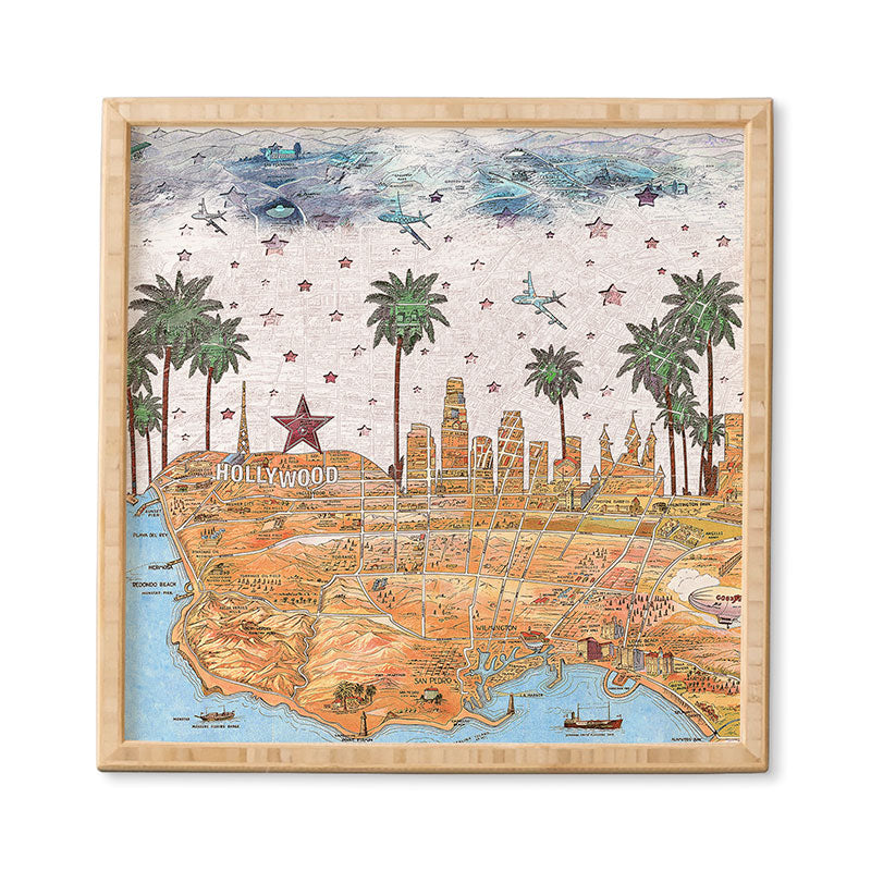 Belle13 Los Angeles Skyline Old Map Framed Wall Art