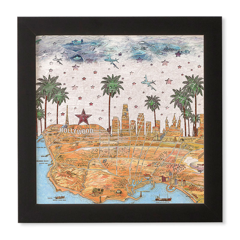 Belle13 Los Angeles Skyline Old Map Framed Wall Art