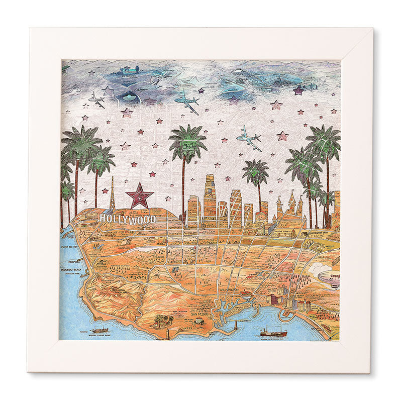 Belle13 Los Angeles Skyline Old Map Framed Wall Art