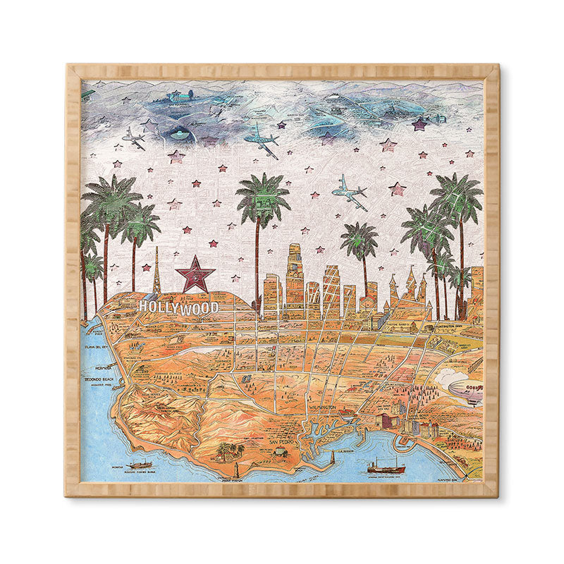 Belle13 Los Angeles Skyline Old Map Framed Wall Art