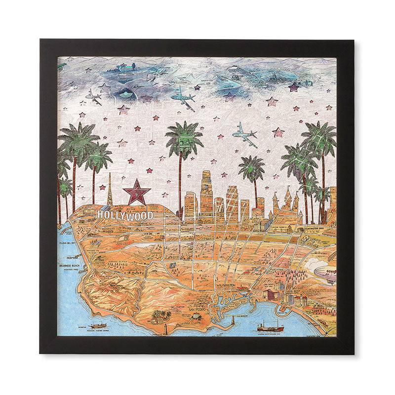 Belle13 Los Angeles Skyline Old Map Framed Wall Art