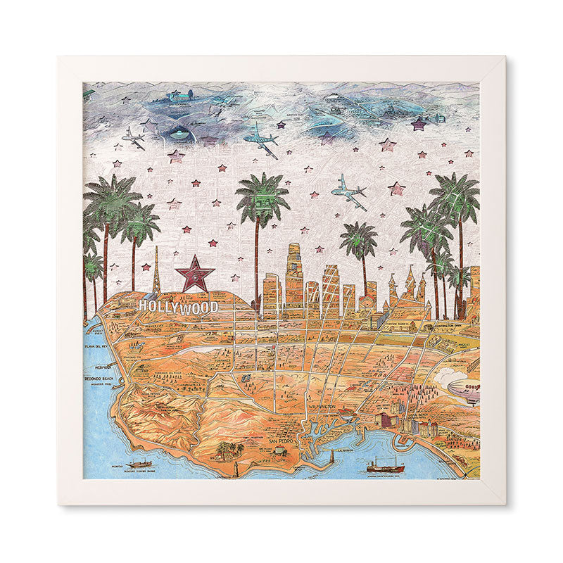 Belle13 Los Angeles Skyline Old Map Framed Wall Art