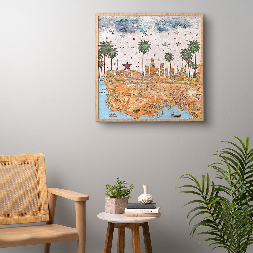 Belle13 Los Angeles Skyline Old Map Framed Wall Art