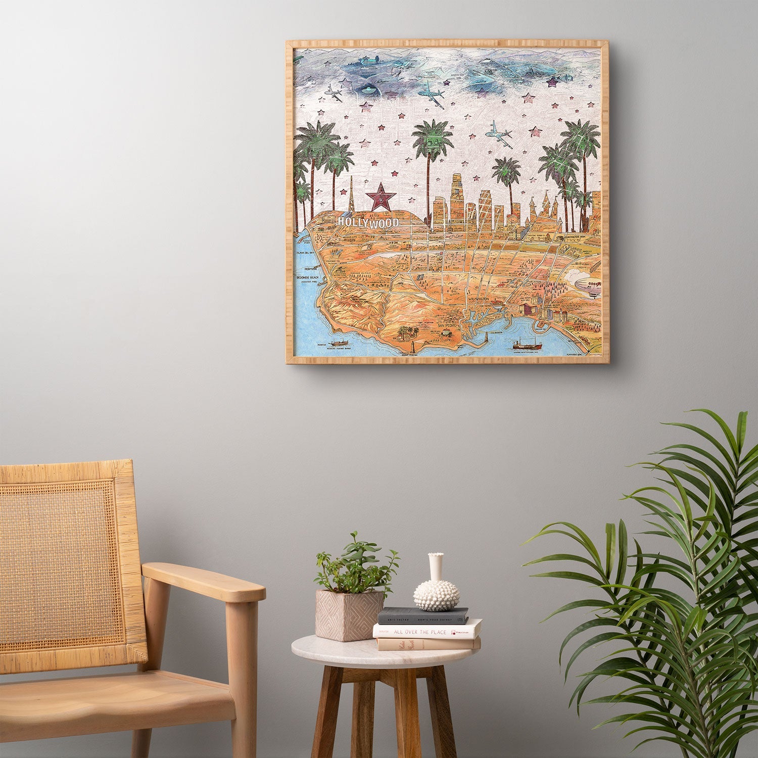 Belle13 Los Angeles Skyline Old Map Framed Wall Art