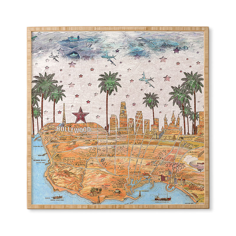 Belle13 Los Angeles Skyline Old Map Framed Wall Art