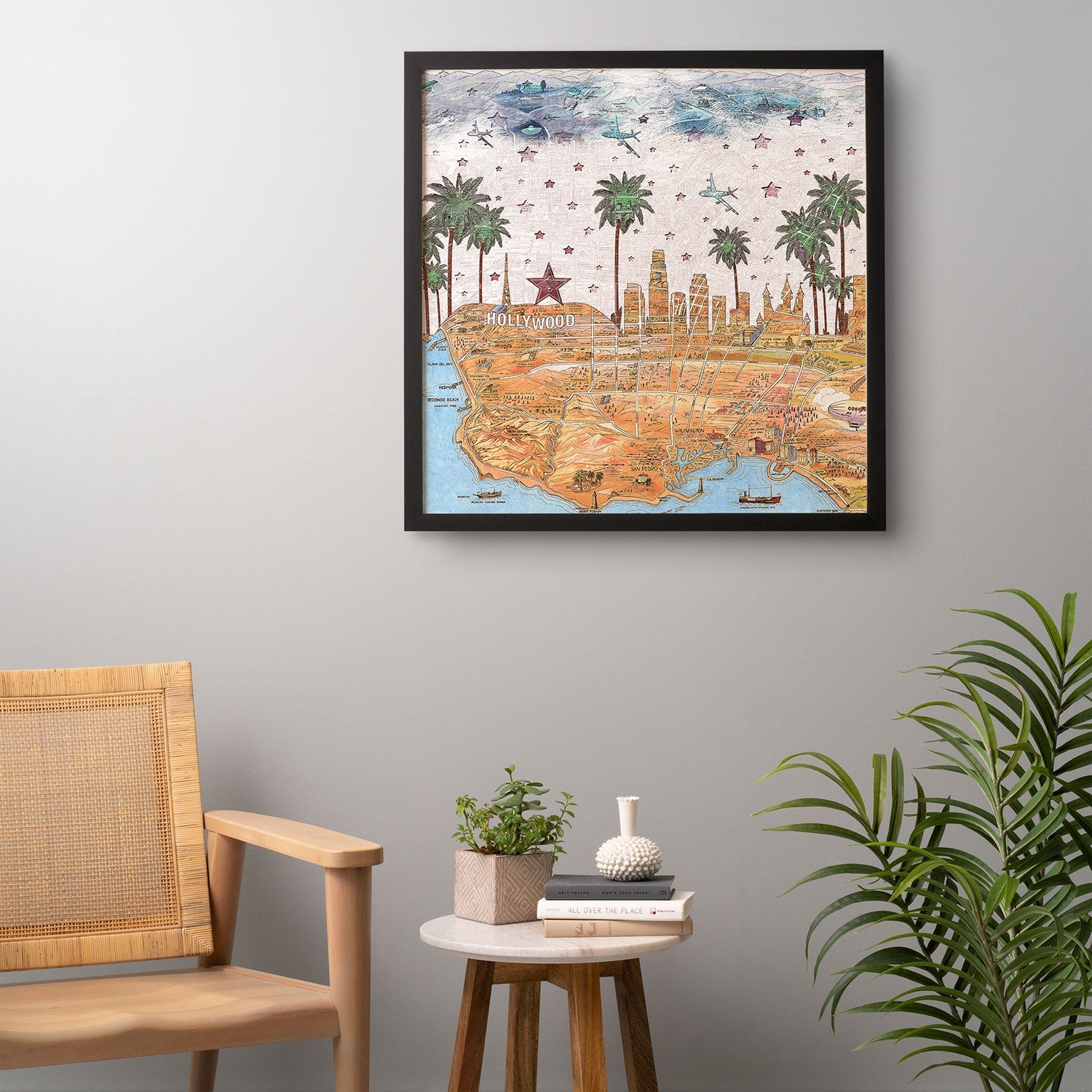Belle13 Los Angeles Skyline Old Map Framed Wall Art