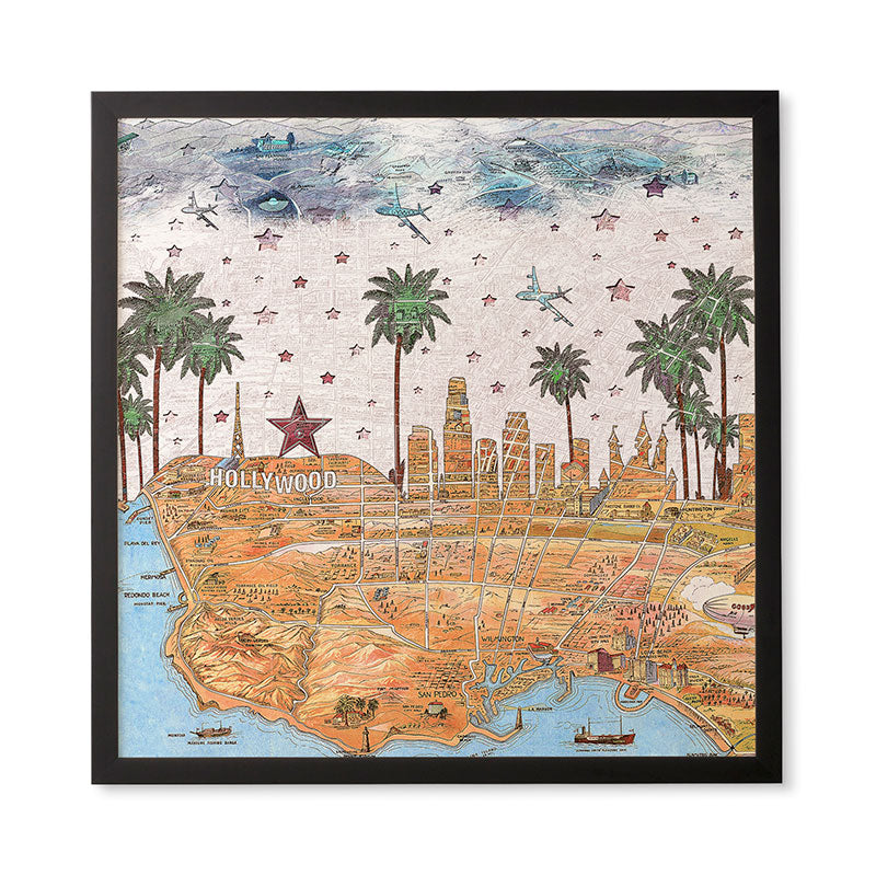 Belle13 Los Angeles Skyline Old Map Framed Wall Art