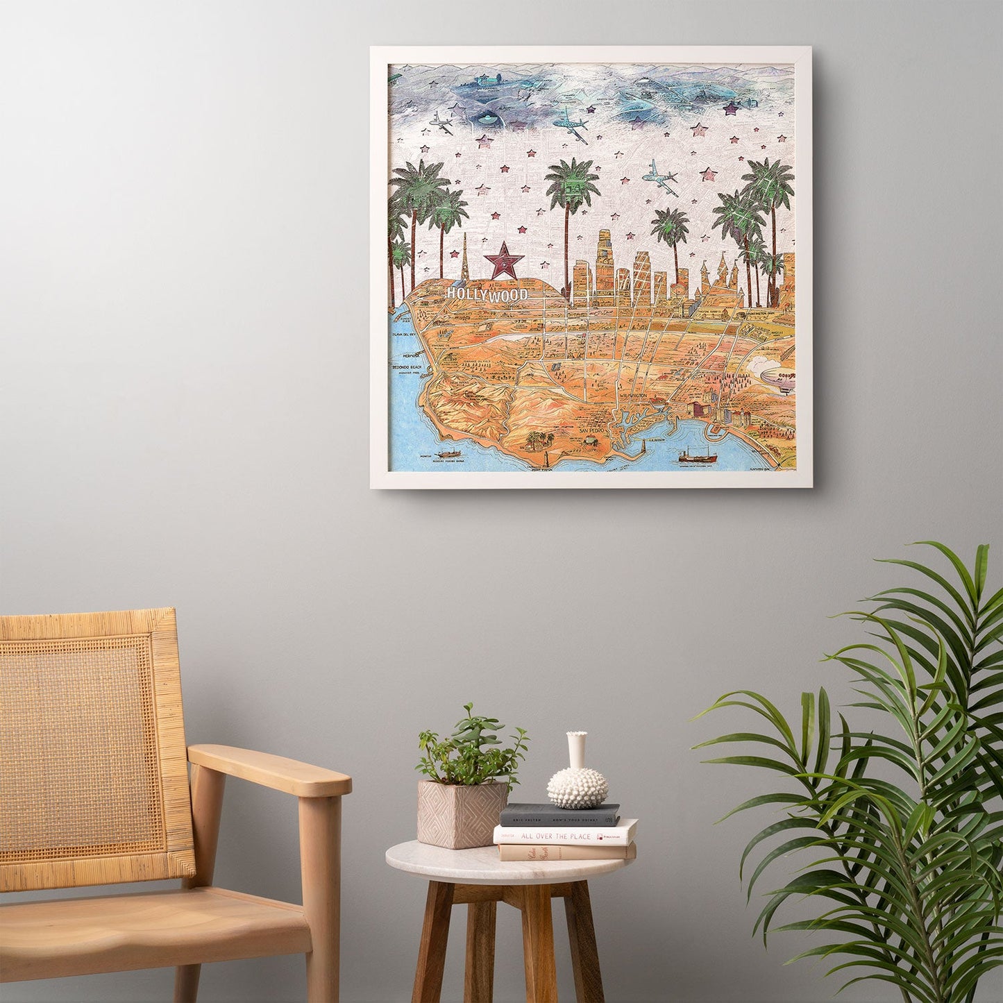 Belle13 Los Angeles Skyline Old Map Framed Wall Art
