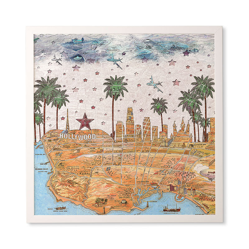Belle13 Los Angeles Skyline Old Map Framed Wall Art
