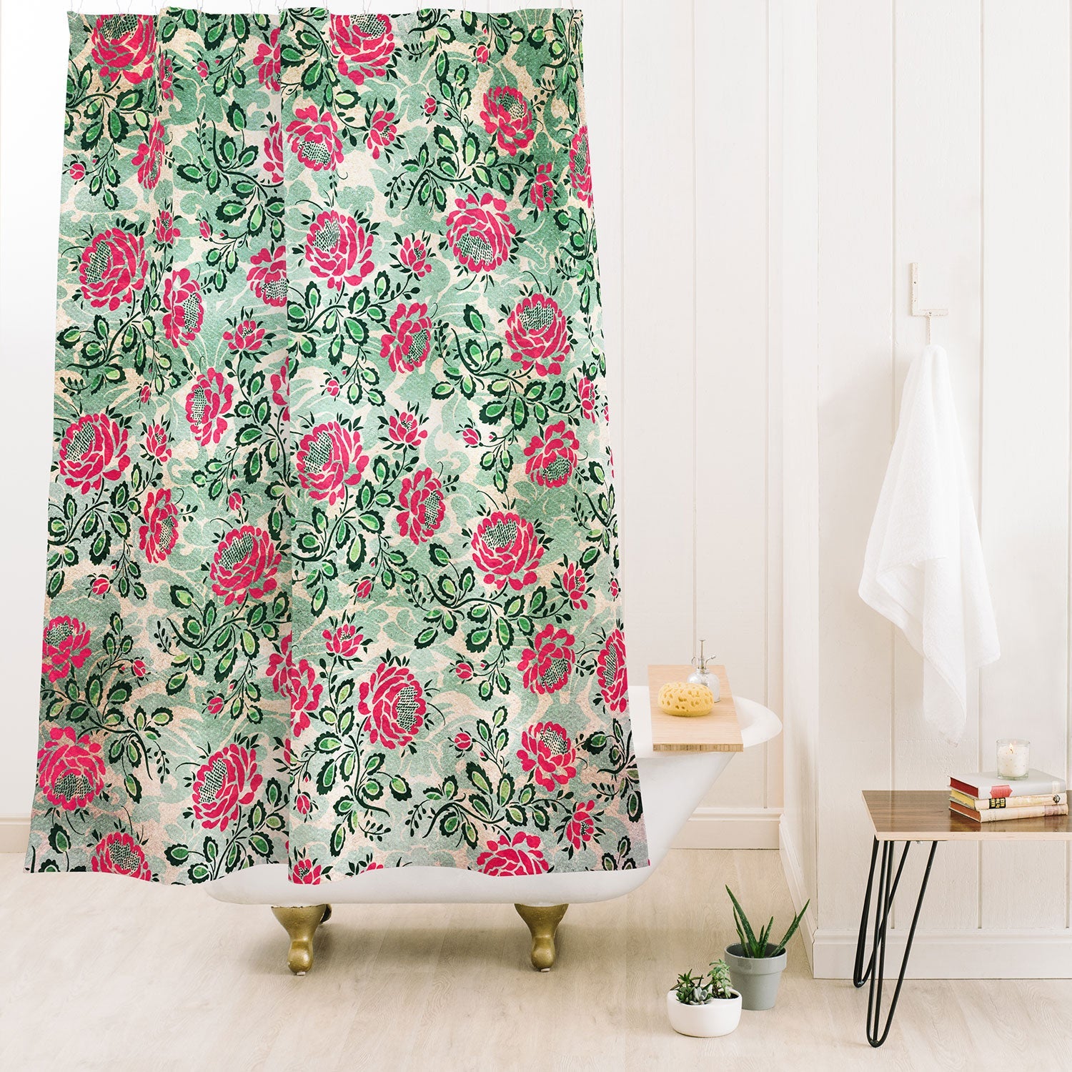 Belle13 Retro French Floral Pattern Shower Curtain