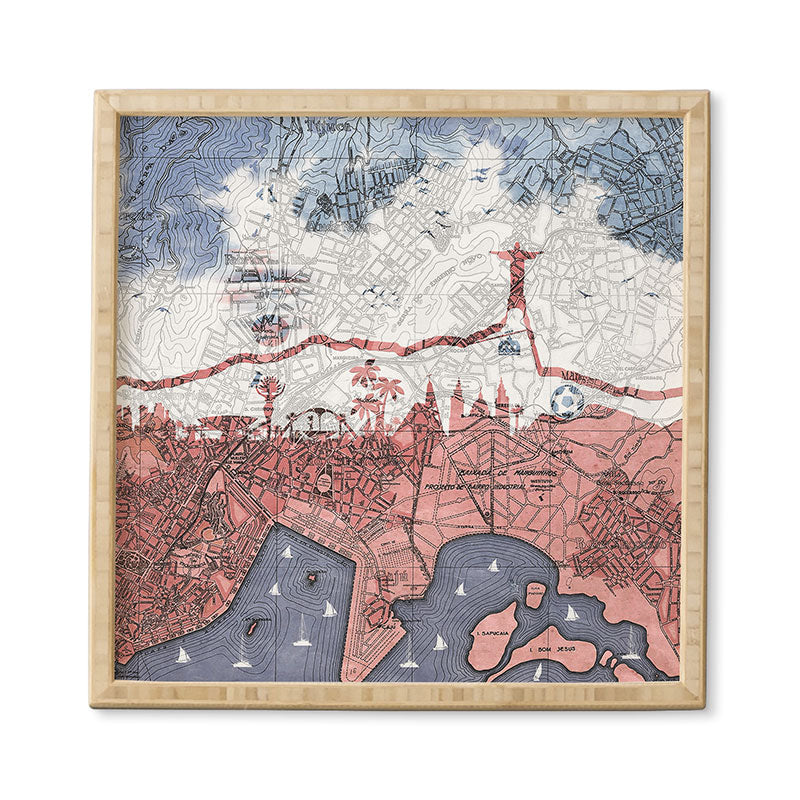 Belle13 Rio de Janeiro Skyline Vintage Map Framed Wall Art