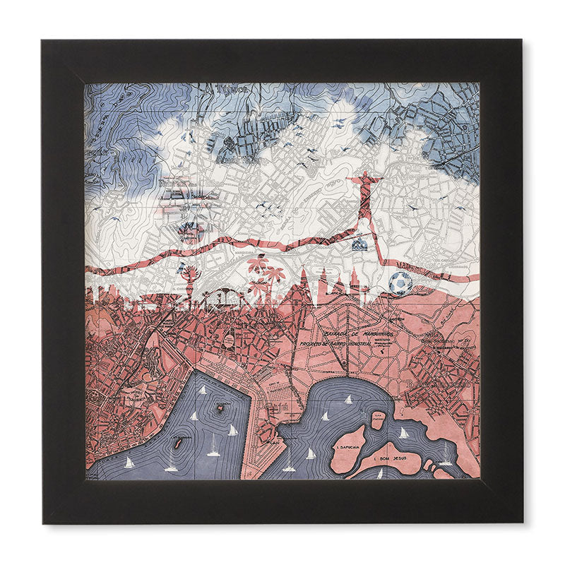 Belle13 Rio de Janeiro Skyline Vintage Map Framed Wall Art