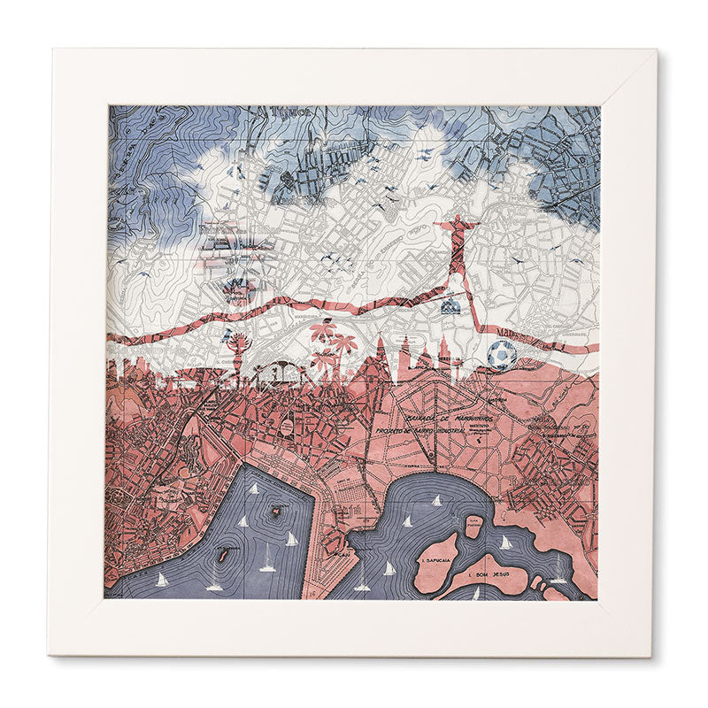 Belle13 Rio de Janeiro Skyline Vintage Map Framed Wall Art