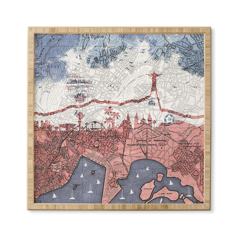 Belle13 Rio de Janeiro Skyline Vintage Map Framed Wall Art