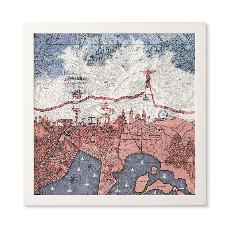 Belle13 Rio de Janeiro Skyline Vintage Map Framed Wall Art