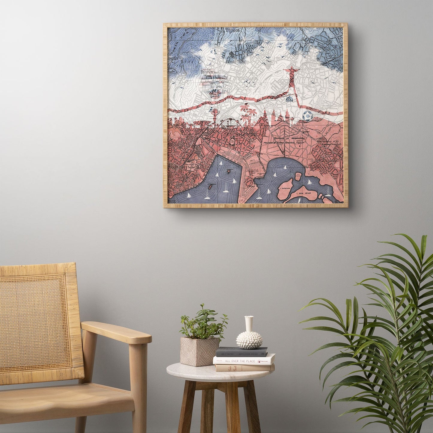 Belle13 Rio de Janeiro Skyline Vintage Map Framed Wall Art